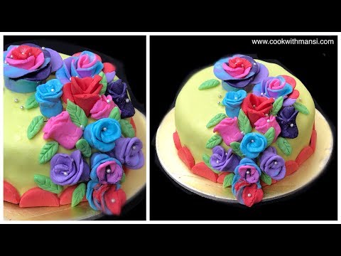 How to cover a cake with fondant | Chocolate cake recipe | How to make roses | cook with mansi
