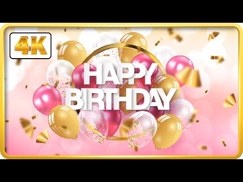 Pink and Gold birthday theme with balloons and confetti background video loops HD 3 hours