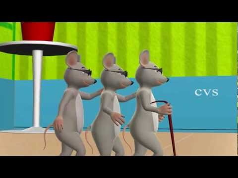 3D Animation Three Blind Mice English Nursery Rhyme for children  with lyrics