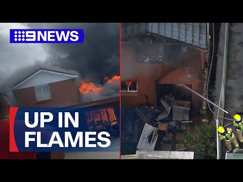 Family home erupts in flames in western Sydney | 9 News Australia