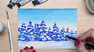 Paint Snowy Winter Trees WITHOUT Sketching | Watercolor for Beginners