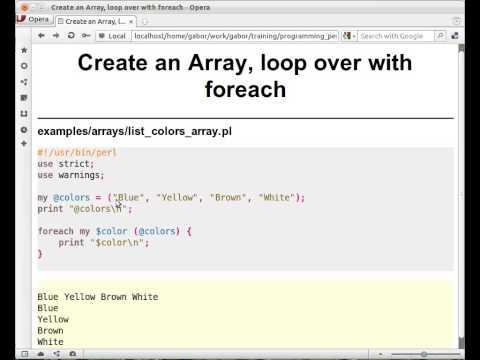 Beginner Perl Maven tutorial 4.4 -creating an array