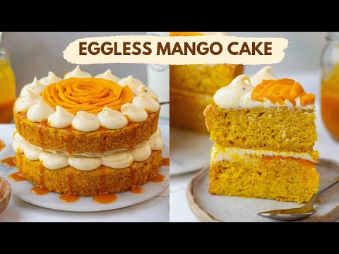 Eggless Fresh Mango Cake with Cream Cheese Cardamom Frosting