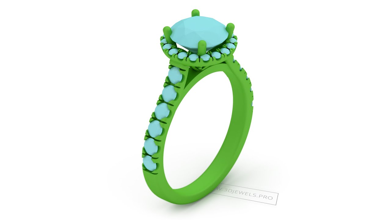 Halo Diamond Ring With Side Stones 3D Model