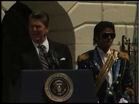 White House drunk-driving campaign ceremony with President Reagan and Michael Jackson