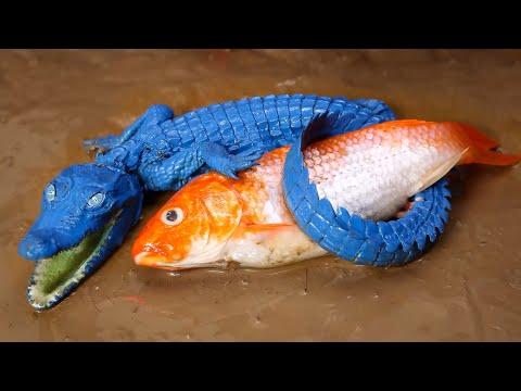 STOP MOTION COOKING ASMR | Crocodiles hunting koi fish | Primitive Cooking Experiment