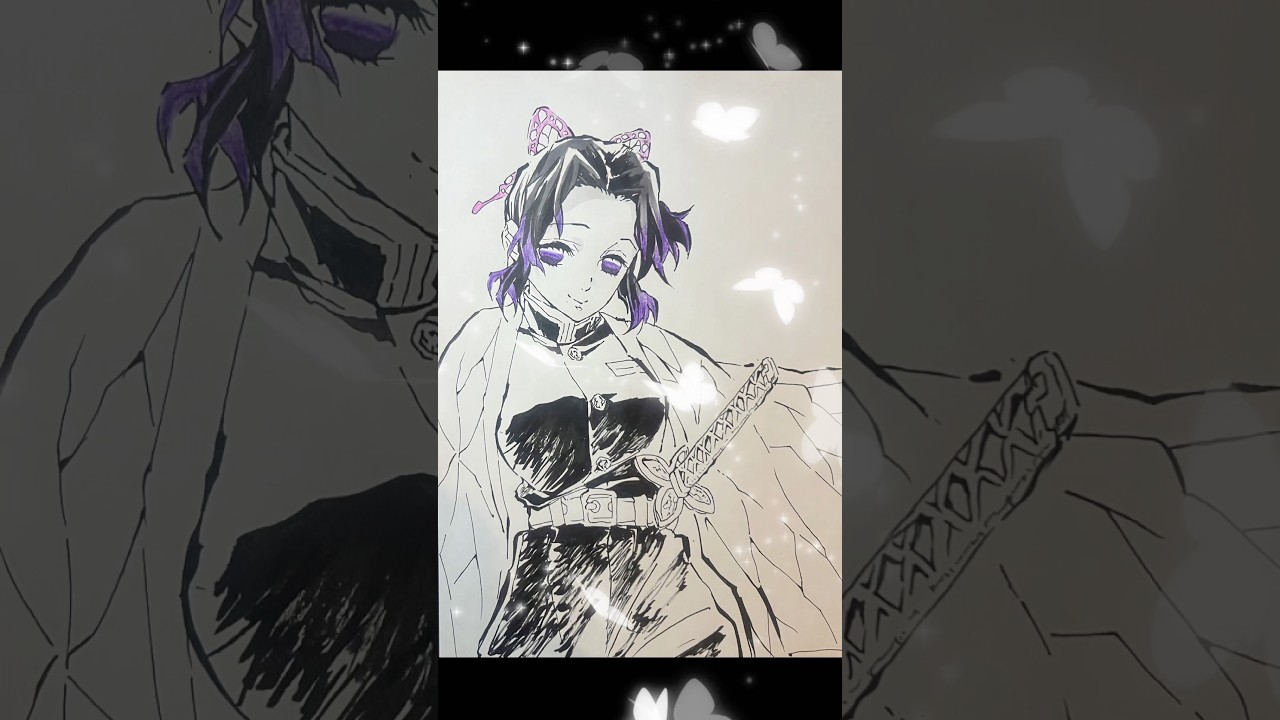 【鬼滅の刃】胡蝶しのぶをボールペンで一発描きしてみた！