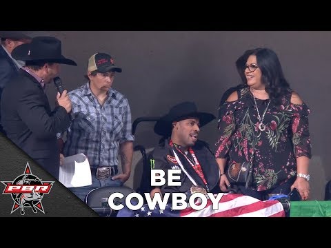 BE COWBOY: Naval Veteran presents Official Naval Retirement Flag to PBR Fan