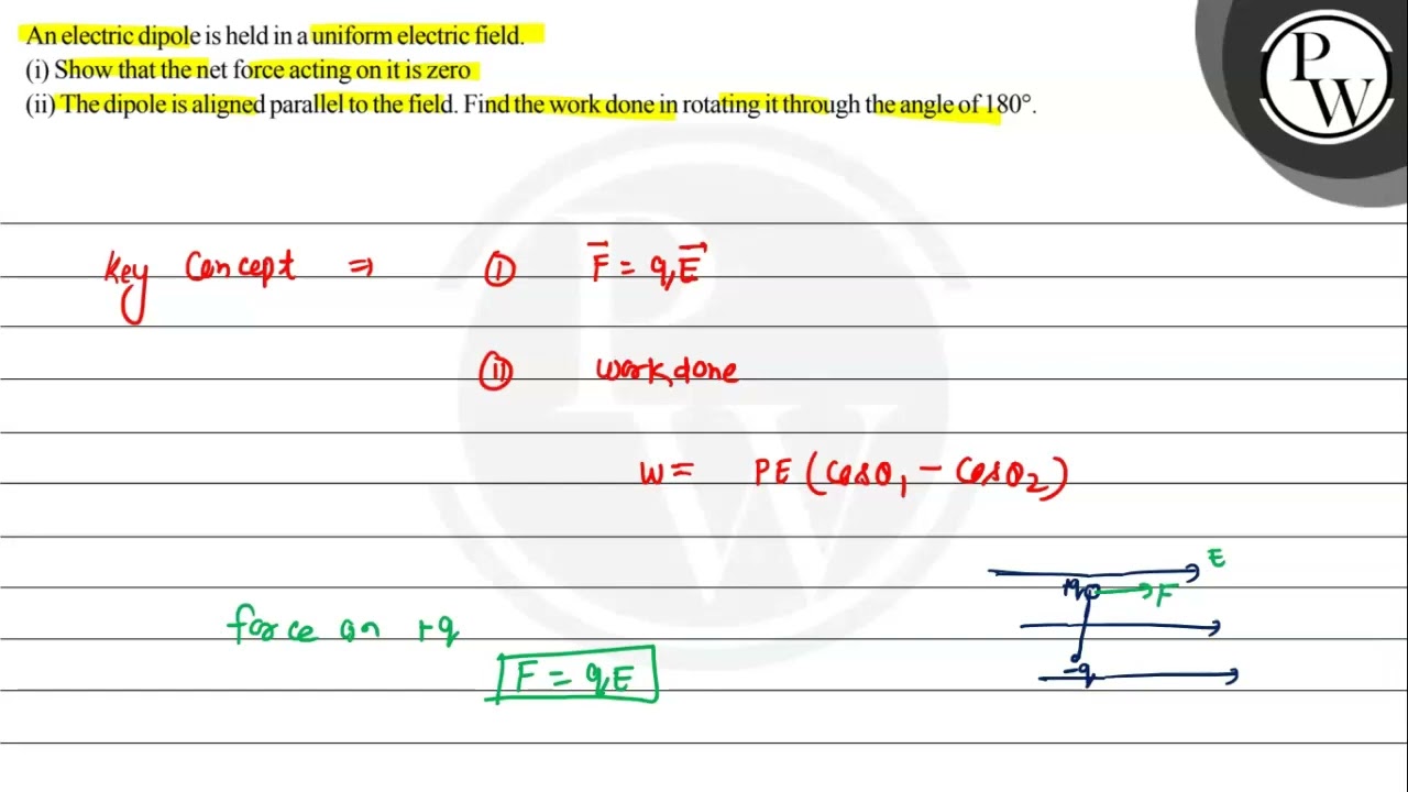 An electric dipole is held in a uniform electric field. (i) Show that the net force acting on it...