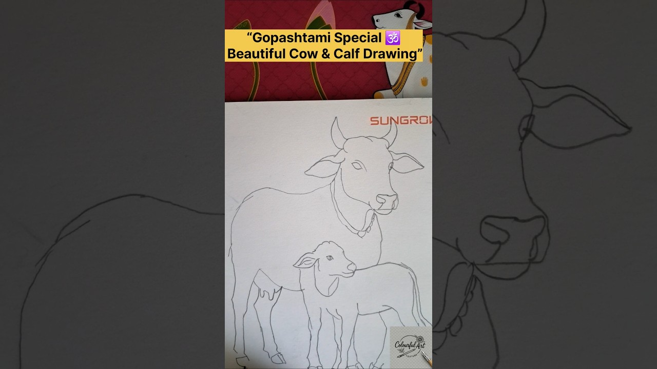 Easy Gopashtami Drawing| Draw Cow and Calf step by step| #gopastami #cow