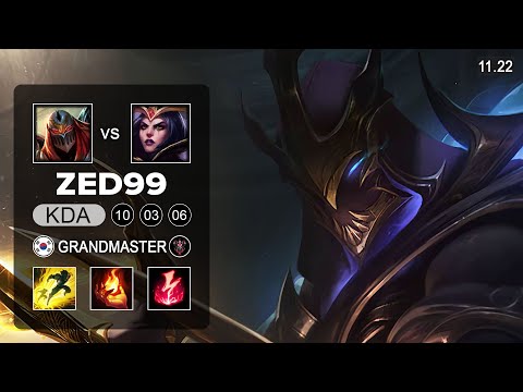 ZED99 Zed Mid vs LeBlanc - KR Challenger - Season 11 Patch 11.22