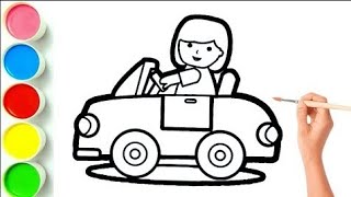 A Girl Car Driving Drawing Painting and Coloring For kids and Toddlers | 104