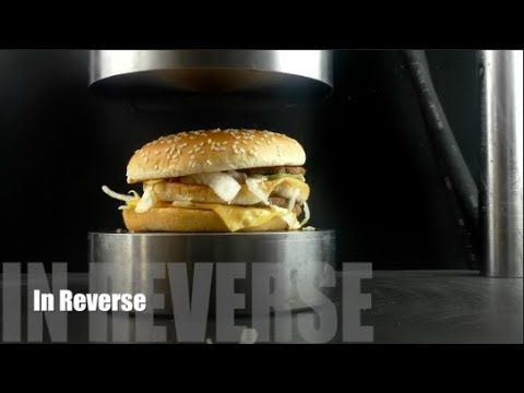 100 Ton Hydraulic Press vs. Big Mac, Coca-Cola, Nutella and other Foods - In Reverse