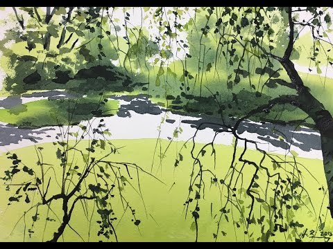 Træer og Natur akvarel maleri på winsor & newton ru akvarelpapir af Uffe Boesen