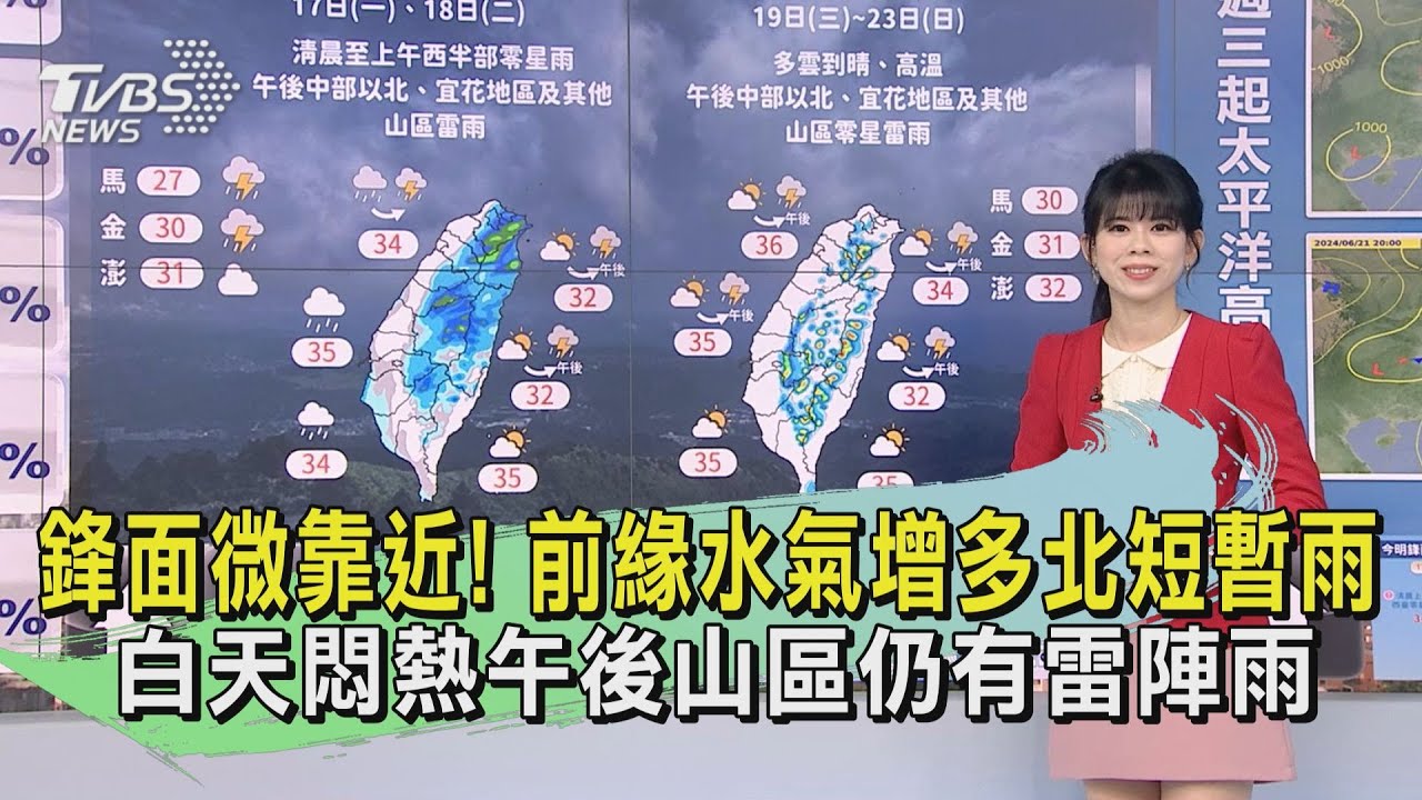 鋒面微靠近!前緣水氣增多北短暫雨 白天悶熱午後山區仍有雷陣雨