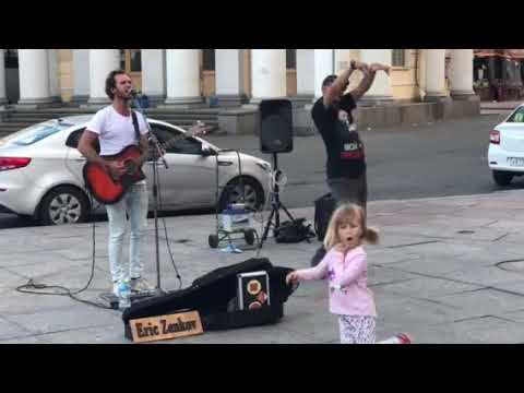 Street performer with a dancing fan in Saint Petersburg Russia !