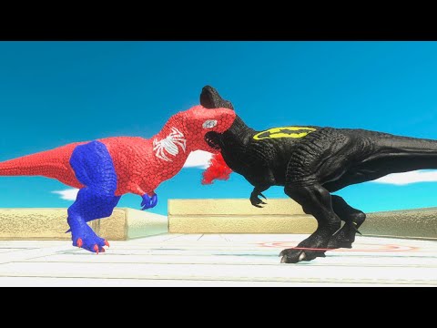SPIDER MAN VS BATMAN T REX DEATH RUN - Animal Revolt Battle Simulator