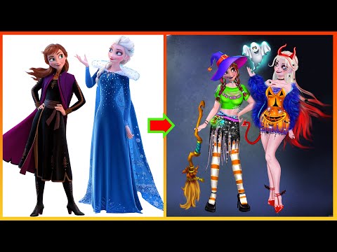 Elsa Anna Frozen Glow Up In Halloween - Disney Princesses Transformation