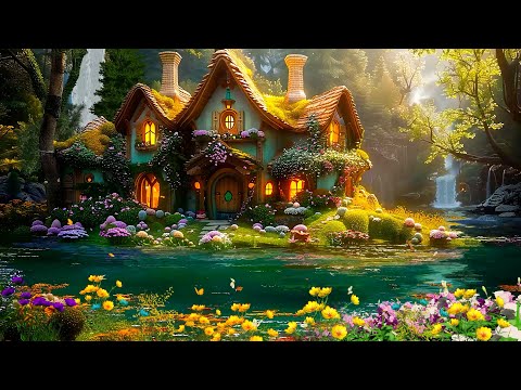 Enchanting Fairy Cottage in the Middle of the Forest🍄Relaxing waterfall Sounds, Birds & White Noise