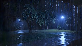 A quiet night overlooking a rain-soaked backyard | Realistic rain sounds