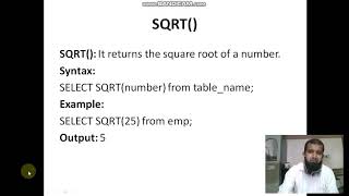 SQL Functions -  Numeric Functions(ABS(), Power(), Round(), SQRT(), Mod(), Ceil(), Floor())
