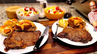 Air Fried STEAK & POTATOES for 2 Garlic Knots Air Baked Potato Ribeye Ninja XL PRO Air Frying Oven