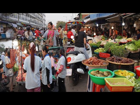 Cambodian Street Market Scene - Daily Lifestyle & Activities Worker Garment Factory Buy Food