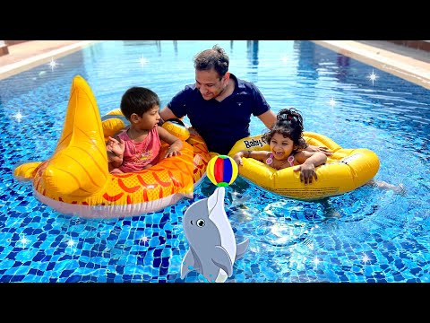Nafeesa and Ahmed Learn to swim with daddy | swimming song | nursery rhyme and kids songs