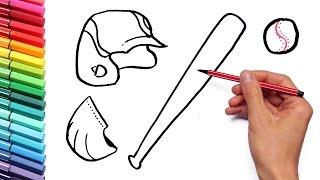 Drawing Baseball Sport Equipment Coloring Page How To Draw And Learning Colors For Children