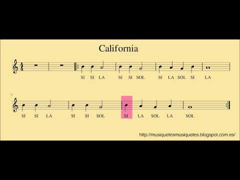 California. Partitura para flauta. Notas: sol la si