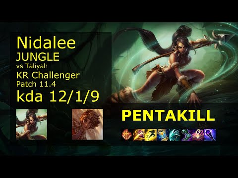 Nidalee Jungle vs Taliyah - KR Challenger 12/1/9 Patch 11.4 Gameplay // [롤] 니달리 vs 탈리야 정글