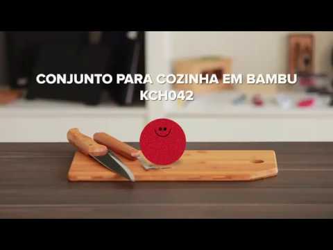Video sobre o produto: Conjunto para cozinha em bambu personalizado