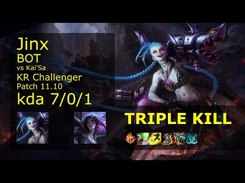 Jinx ADC vs Kai'Sa - KR Challenger 7/0/1 Patch 11.10 Gameplay // [롤] 징크스 vs 카이사