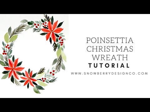 How To Paint A Christmas Poinsettia Wreath | BEGINNER WATERCOLOR TUTORIAL