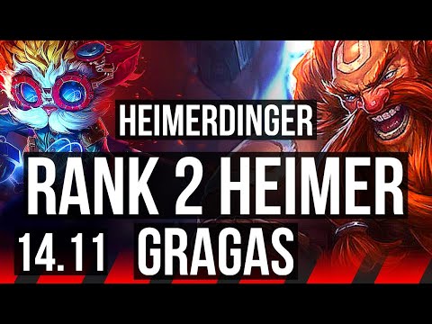 HEIMERDINGER vs GRAGAS (TOP) | Rank 2 Heimer, 7 solo kills, Godlike | NA Challenger | 14.11
