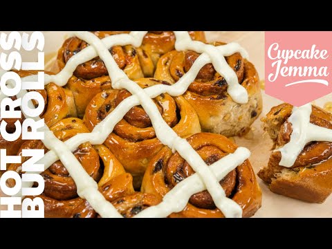 Hot Cross Bun Rolls Recipe - like Cinnamon Buns but better! | Cupcake Jemma