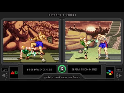 [0★] Super Street Fighter II (Sega Genesis vs SNES) Side by Side Comparison (Dual Longplay)