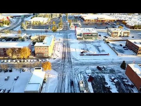 Aerial footage of Lethbridge, Alberta after first snow storm of 2017