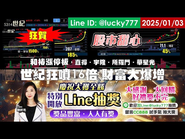 01/03【甜心盤後影音】狂賀～世紀狂噴16倍財富大暴增～和椿．直得．宇隆．所羅門．華星光