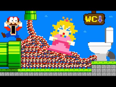 Super Mario Bros. but Mario and 999 Tiny Mario guide Giant Peach to Toilet | Game Animation
