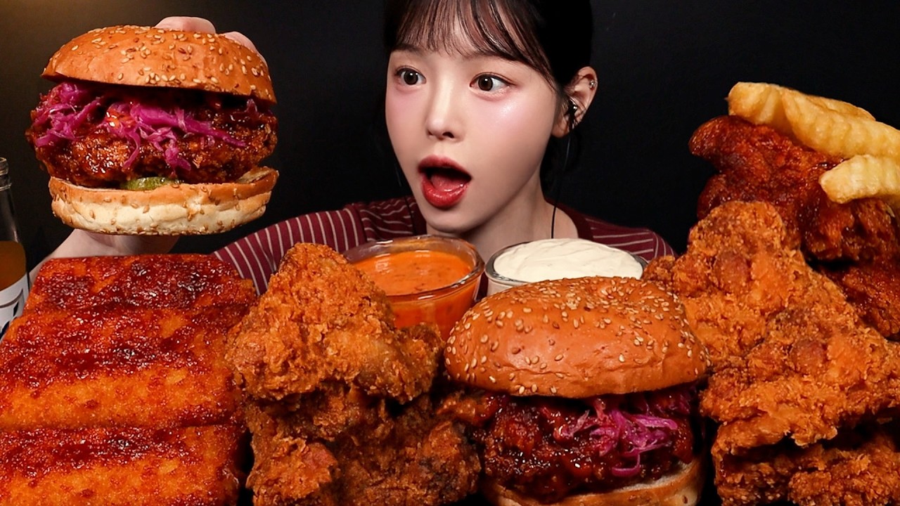 SUB)요즘 핫한 칠리스 치즈스틱에 매운 치킨버거 먹방!🔥후라이드 페퍼 핫윙까지 치맥 꿀조합 Chicken & Burge