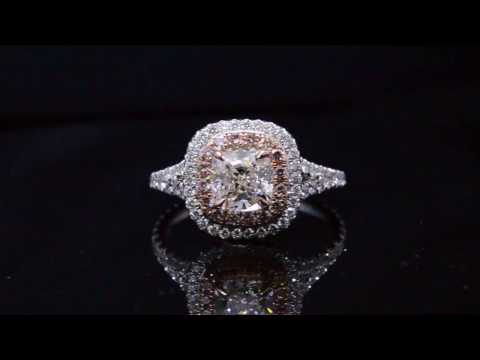 Cushion Cut Dual Halo Pave with Natural Pink Diamonds Engagement Ring