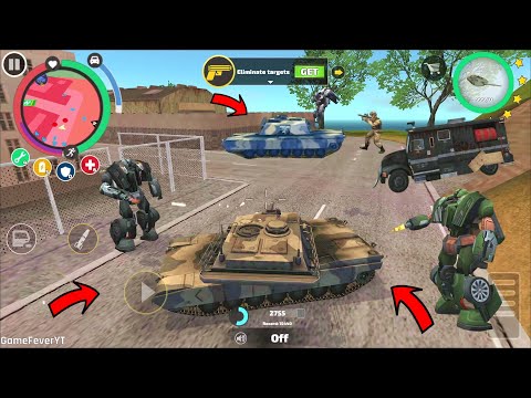 Rope Hero: Vice Town - (Buffalo Bus Fly in the Sky) Army Tanks & Robots Fight - Android Gameplay HD
