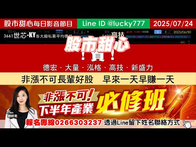 0724【甜心盤後影音】【非漲不可長輩好股，早來一天早賺一天】賀！德宏．大量．泓格．高技．新盛力！