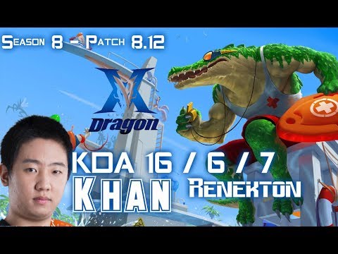 KZ Khan RENEKTON vs AATROX Top - Patch 8.12 KR Ranked