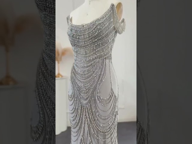فستان سهرة فخم مطرز بحبات الكريستال الراقية للمناسبات