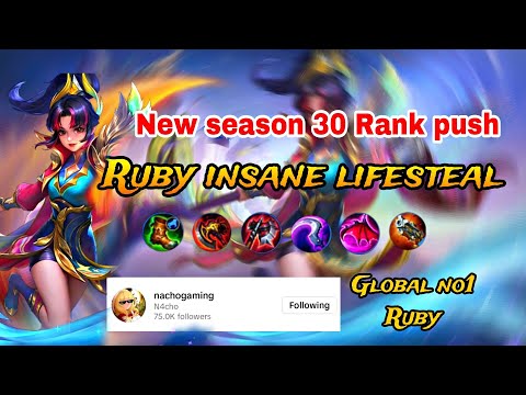 Using build of N4cho Global no 1 Ruby/ New season 30 rank up builds and embelem