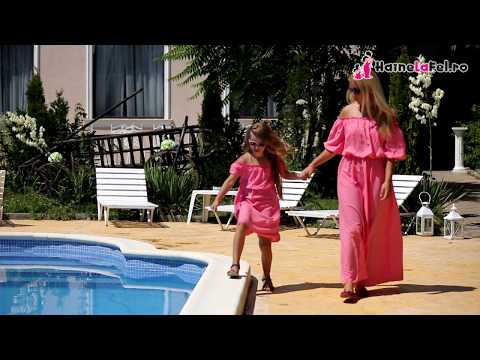 Set mama-fiica de fuste lungi roz de vara - HaineLaFel.ro