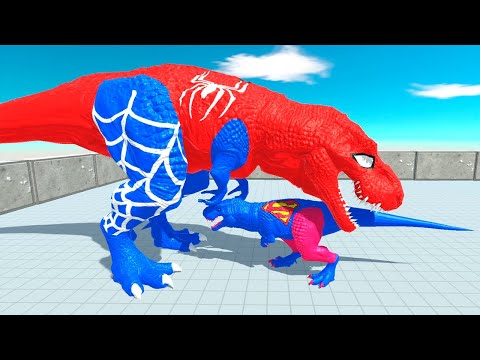 GIANT SPIDER-MAN vs SUPERMAN T-REX DEATH FALL - Animal Revolt Battle Simulator