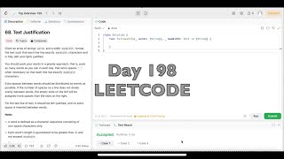 YouTube video 'Day 198: LeetCode Problem 68. Text Justification - Swift'